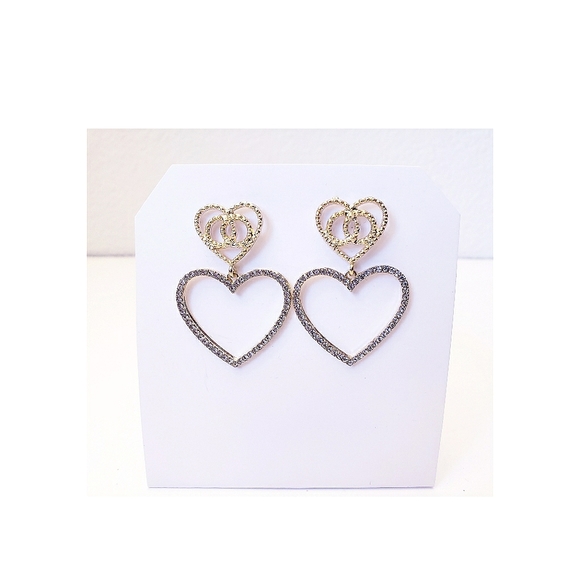 Jewelry - Rhinestone Heart Dangle Earrings